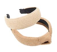LOORGVEL Bandeaux En Raphia Tressé 2 Pièces 5 Cm Noués Beige Et Blanc Cassé Pour Femme Accessoires Cheveux Plage Maquillage
