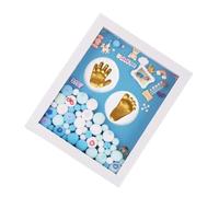 LOORGVEL Boîte à Souvenirs pour Bébé Moyen Cadre Photo Bleu pour Garçon Empreintes Main-Pied Pâte à Modeler Non Toxique Kit DIY Souvenir Shower Support Photo Solide Présent Naissance