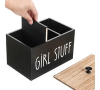 LOORGVEL Boîte de Rangement en Bois pour Tampons et Lingettes Séparateurs Amovibles et Couvercle Pratique, Organise les Produits Féminins la Salle de Bain