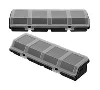 LOORGVEL Boîte de Rangement Visserie 4 Compartiments avec Couvercles Transparents Empilables, Plastique Noir, Organisateur D’Outils Compact pour Garage et Atelier, Lot de 2 Pièces, Usage