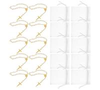 LOORGVEL Bracelet Chapelet Catholique Mini en Perles Blanches avec Croix Lune Dorée Lot de 12 sets de Pièces 7X9Cm Bijou Religieux pour Baptême Communion et Fêtes Chrétiennes