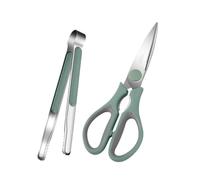 LOORGVEL Ciseaux à Barbecue et Pince Alimentaire 2 Pièces Inoxydable Vert Ensemble Pratique pour Découpe Viande Légumes la Cuisine Maison Barbecue
