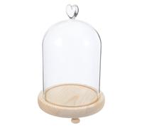 LOORGVEL Cloche Ornementale en Verre de Cœur 12x16 Cm avec Socle Bois Éclairage Blanc Chaud, Dôme D'exposition Anti-poussière pour Objets de Collection, Décoration Intérieure et Guirlandes