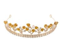 LOORGVEL Couronne de Fleurs Roses Mariage pour Femme Serrage-Tête Doré et Jaune Accessoire Coiffure Mariage Bandeau Couronne Décorative pour Fête et Cérémonie