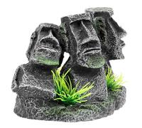 LOORGVEL Décoration Aquarium Résine Moai Ornement Réaliste avec Plantes Artificielles Cachette Naturelle pour Poissons Décor Compact pour Réservoir