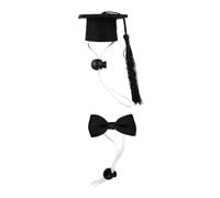 LOORGVEL Ensemble Chapeau et Nœud pour Petits Animaux - Chapeau Diplômé en Feutre Noir avec Pompon Ajustable Nœud Elastique Noir 3,5x7 Cm - Accessoires de Costume pour Hamsters, Cochons