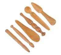 LOORGVEL Ensemble de 6 Bâtonnets de Massage Gua Sha en Bois Naturel - Outil Manuel pour Massage Corporel et Facial Surface Lisse Multi-Formes - Kit Soins Visage Jambes Dos et Cou