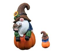 LOORGVEL Figurine Nain de Jardin Automne Résine Décoration Mignonne avec Nain Citrouille Statuette de Table pour Thanksgiving et