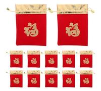 LOORGVEL Lot de 12 Sachets à Bonbons pour Le Nouvel An Chinois - Pochette en Velours avec Le Caractère Fu - Pochette à Bijoux pour L'année Du Cheval 2026, La Fête Du Printemps, Un Mariage Ou Un