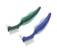 LOORGVEL Lot de 2 Brosses à Prothèses Dentaires Double Embout à Poils Extra Durs, Brosse de Nettoyage en Profondeur pour Prothèses Partielles, Vert et Bleu, Soin Bucco-dentaire pour