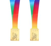 LOORGVEL Lot de 2 médailles de Judo en Or - Récompense pour Les élèves avec Ruban Arc-en-Ciel - Prix du Championnat d'arts Martiaux - Récompense pour Le Premier vainqueur d'une