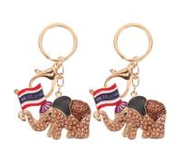 LOORGVEL Lot de 2 Porte-Clés Éléphant Strass Couleur Dorée avec Drapeau Thaïlandais Pendentifs Animaux Décoratifs pour Clés de Bureau et Paquet Breloques Porte-Clés Mignonnes Souvenir ou