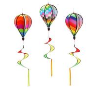 LOORGVEL Lot De 3 Moulins à Vent Décoratifs à Paillettes De Montgolfière, Ornements Suspendus Colorés pour Jardin Extérieur, Déco Fête, Matériau Résistant, Effet Arc-en-Ciel, Rotatifs