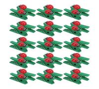 LOORGVEL Lot de 30 Mini Pinces à Linge en Bois Vertes, Décor Coccinelle, Mini Clips pour Photos et Porte-Mémos, Accessoires DIY pour Loisirs Créatifs et Organisation Maison