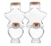 LOORGVEL Lot de 4 Bocaux en Verre avec Bouchons en Liège 2 Petits Pots Cœur 2 Pots Étoiles Moyen Format Contenants Décoratifs et Rangement Créatif pour Bonbons et Objets Décoratifs