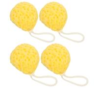 LOORGVEL Lot de 4 Éponges de Bain Alvéolées Jaunes Ultra Douces Boules de Exfoliantes Réutilisables pour Corps Accessoires de Bain Naturels pour Maison et Voyages