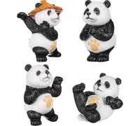 LOORGVEL Lot de 4 Figurines de Panda en Résine Robuste Décoration de Bureau et Intérieur Mini Statues de Panda Mignonnes pour Jardin et Gâteau Décor Créatif et Léger pour Maison et