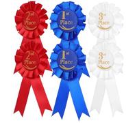 LOORGVEL Lot de 6 Rubans de Récompense pour Première Deuxième et Troisième Place Lot de 2 Rubans Bleu Rouge et Blanc Insignes Honorables pour Compétitions Sportives et Événements