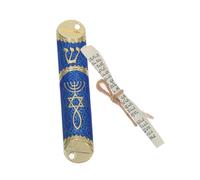 LOORGVEL Mezuzah Religieux Métal Doré et Bleu avec Parchemin Sacré pour Cadre de Porte Décoration Juive Vintage et Protectrice pour Maison