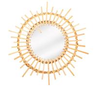 LOORGVEL Miroir Mural Rond Décoratif en Rotin, Verre et Bois, Or
