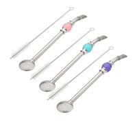 LOORGVEL Pailles Yerba Mate Bombilla Acier Inoxydable avec Filtre et Cuillère Kit Bleu avec Brosse de Nettoyage Réutilisables pour Thé et Infusions