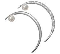 LOORGVEL Paire de Bâtonnets à Cheveux en Fer Argenté Forme Lune Vintage pour Femmes, Accessoires Résistants la Casse, pour Chignons et Coiffures Variées