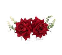 LOORGVEL Peigne à Cheveux Fleur Artificielle Rouge, Barrette, Taille Moyenne, Épingle Latérale, pour Femmes Élégantes, Mariage et Événements Formels