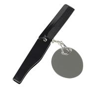 LOORGVEL Peigne Pliable Portable pour Hommes 1 Grand Format Dents Fines Multifonction Porte-clés Petit Miroir Ovale de Poche pour Soin de Barbe et Voyage
