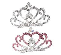 LOORGVEL Peignes Diadème à Strass pour Garçon et Filles, Lot de 2, Petits, Couronne Cristal Argenté et Rose, Accessoire Cheveux Bébé et Petites Filles, Coiffure Fête Anniversaire