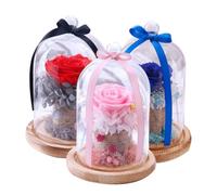LOORGVEL Rose Éternelle sous Dôme en Verre Protection, Décoration Romantique pour Chambre, Présent Créatif Saint-Valentin en Bois et Fleur Préservée