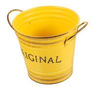 LOORGVEL Seau à Plantes en Fer Décoratif Rustique pour Composition De Fleur, Pot Rond Double Anse Jaune, Décoration Intérieure pour Salon Et Balcon