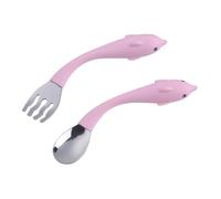 LOORGVEL Set de Couverts Garçon Fille Inox Poignée Ergonomique Rose Cuillère Ronde et Fourchette Dentelée pour Tout Petits Résistants Chaleur et Sûrs pour Apprentissage Alimentaire