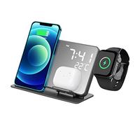 LOORGVEL Station de Charge sans Fil Multifonctionnelle avec Réveil Numérique et Affichage de Température Compatible avec Samsung et Montres Charge Rapide pour Maison et Bureau