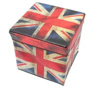 LOORGVEL Tabouret de Rangement Pliable Imprimé Drapeau Britannique Pouf de Rangement Rétro en Tissu Robuste Petit Ottoman pour Salon et Chambre à Coucher Coffre Multifonction Léger et