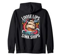Loose Lips Sink Ships Pirate Octopus Vintage Graphic Sweat à Capuche