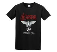 Loose Usic Band Saxon Wheels of Steel Unisex 100% Cotton Short-Sleeve T-Shirts Black M