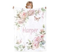 Loosusu Couverture Bébé Personnalisée avec Noms pour Fille Garçon Plaid Personnalisé Bébé Couvertures, Douce et Confortable Couvre-lit Personnalisé Cadeau pour Nouveau-nés et Enfants Noël Anniversaire