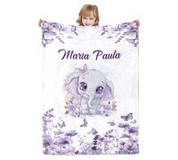 Loosusu Couverture Bébé Personnalisée avec Noms pour Garçon Fille, Éléphant Plaid Personnalisé Bébé Couvertures Douce et Confortable Cadeau Personnalisé pour Anniversaire de Enfant Nouvelle Maman Noël