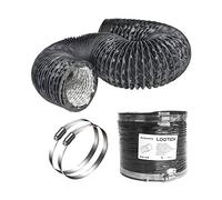 LOOTICH Tuyau d'Evacuation d'aération Flexible en PVC Aluminium Gaine de Ventilation Ø153mm* 2.5m pour Salle de bain Cuisine Sèche-linge avec 2 Colliers de Serrage en Acier Noir