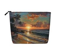 lootpe Belle trousse de maquillage de voyage imprimée coucher de soleil sur la plage, sacs cosmétiques de grande capacité pour femmes, sac cosmétique portable, trousse de toilette