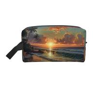Lootpe Belle trousse de maquillage imprimée coucher de soleil sur la plage, pochette de maquillage de voyage, organisateur de produits de toilette, grande trousse de maquillage pour femmes