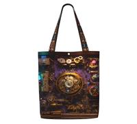 Lootpe Gears Clock Bronze Century Print Sacs d'épicerie réutilisables, sac fourre-tout en polyester, sacs à main décontractés, sac de courses pliable pratique.