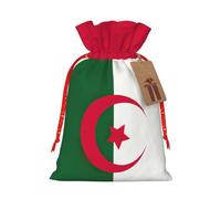 Lootpe Grand sac cadeau de Noël avec imprimé drapeau de l'Algérie, sacs de vacances réutilisables pour cadeaux, sacs cadeaux en toile de jute avec cordon de serrage