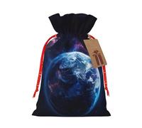 Lootpe Grand sac cadeau de Noël avec imprimé planète de l'Univers, sacs de vacances réutilisables pour cadeaux, sacs cadeaux en toile de jute avec cordon de serrage