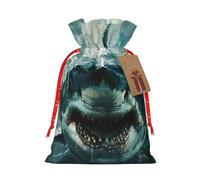 Lootpe Grand sac cadeau de Noël avec imprimé requin - Sacs de vacances réutilisables pour cadeaux, sacs cadeaux en toile de jute avec cordons de serrage