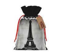 Lootpe Grand sac cadeau de Noël avec imprimé Tour Eiffel Parisien, sacs de vacances réutilisables pour cadeaux, sacs cadeaux en toile de jute avec cordons de serrage