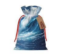 Lootpe Grand sac cadeau de Noël avec imprimé vague de l'océan, sacs de vacances réutilisables pour cadeaux, sacs cadeaux en toile de jute avec cordons de serrage