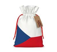 Lootpe Grand sac cadeau de Noël imprimé drapeau de la République tchèque, sacs de vacances réutilisables pour cadeaux, sacs cadeaux en toile de jute avec cordons de serrage