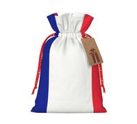 Lootpe Grand sac cadeau de Noël imprimé drapeau français, sacs de vacances réutilisables pour cadeaux, sacs cadeaux en toile de jute avec cordons de serrage