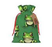 Lootpe Grands sacs cadeaux de Noël amusants avec imprimé grenouilles vertes, sacs de vacances réutilisables pour cadeaux, sacs cadeaux en toile de jute avec cordons de serrage
